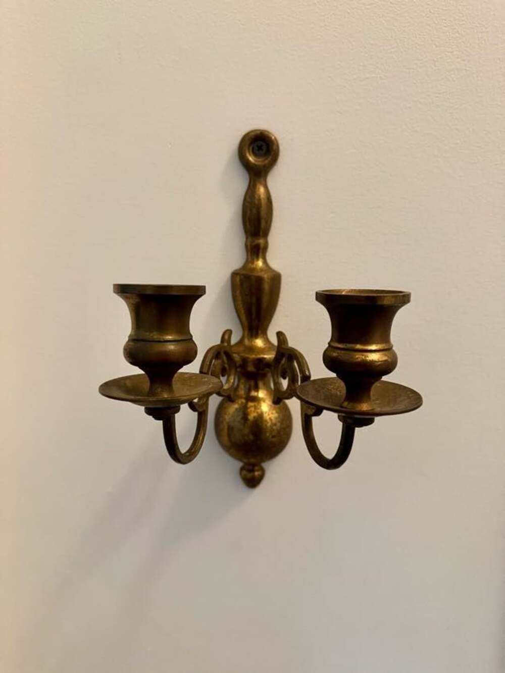 Vintage Brass Double Arm Wall Sconce Candle Holder
